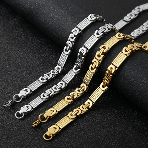Bracelet collier chaîne <span class=keywords><strong>byzantine</strong></span> en acier inoxydable plaqué or 18 carats pour hommes grande chaîne plate cubaine sans ternissement pour les anniversaires - Product Image 4