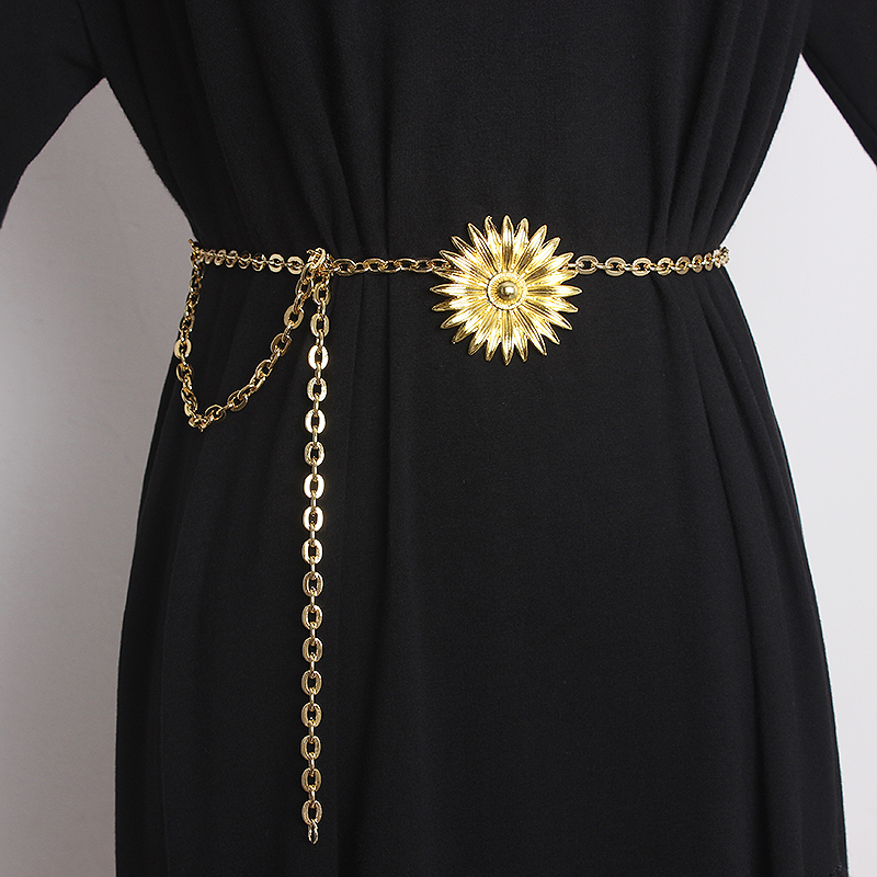 Ремень с рисунком "Подсолнух" цепочка на талию для женщин, Ретро стиль, маленькая Маргаритка ремень цепочка аксессуары Мода