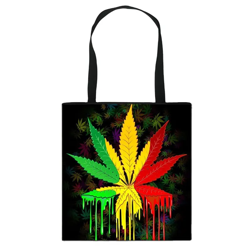Low MOQ customize paint pattern sublimation handbag hemp fimble leaf tote shopping bags