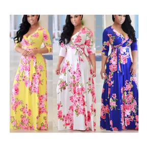 Fashion Habits Elbise Kleid Vestiti Abiti Primavera Casual Vestidos Robe Women Flower Printed Plus Size Maxi African Split Dress