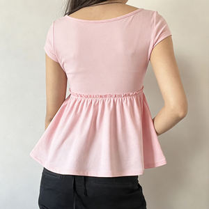 Loose A-Line <b>Patchwork</b> Short Sleeve T-Shirt Sweet Girly Style Youthful Solid Color Minimalist Fashion Versatile <b>Top</b> - Product Image 6