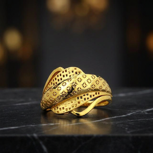 Designer Luxury Gold <b>Finger</b> <b>Ring</b> for Women with Elegant Broad Pattern Finish for Engagement Wedding Daily Wear - Product Image 3