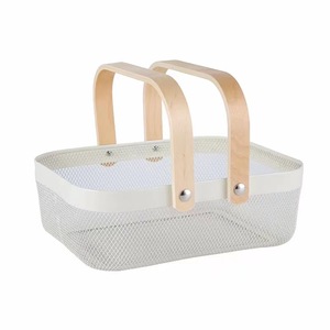 Nhà Máy Giá Tiết Kiệm Không Gian Rau Trái Cây Dây Di Động Sắt Lưu Trữ Dã Ngoại Giỏ Với Gỗ Xử Lý - Product Image 6