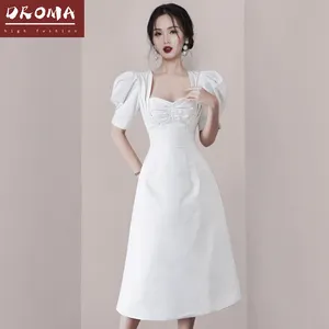 Droma 2021 primavera nuovo design Coreano vintage eleganti signore di alta parte superiore del tubo di modo di estate pianura abito bianco
