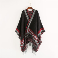 Landfond Épais Doux Écharpe Châles Cape Glands Élégant Chaud Personnalisé Hiver Tricoté Écharpes Triangle Imprimé Femmes Poncho