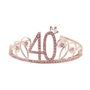 Корона из розового золота с цифрами 16-80 дней рождения, корона для взрослых и тиары с днем рождения, Золотая Корона со стразами