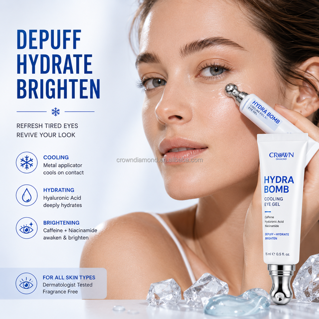Hydra Bomb Eye Gel Cooling Caffeine Serum Hyaluronic Acid Niacinamide Puffiness Dark Circles Hydrating Skincare Manufacturer Oem