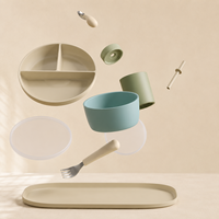 Vaisselle pour tout-petits en silicone de qualité alimentaire, base magnétique, ensemble d'alimentation pour bébé, ustensiles, assiette à compartiments, bol, tasse à paille avec couvercles de rangement