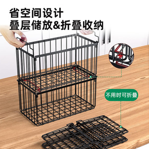 Refrigerator <b>Storage</b> Basket Foldable Black Rectangle <b>Kitchen</b> Organizer For Freezer Food Classification Stacking - Product Image 2