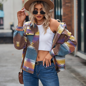Venta al por mayor de invierno país estilo occidental bolsillos Tweed camisa chaqueta de lana abrigo <span class=keywords><strong>azteca</strong></span> chaquetas Shacket para las mujeres - Product Image 6