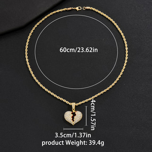 Collier pendentif cœur avec chaîne cubaine sertie de pavés pour homme, bijoux tendance - Product Image 4