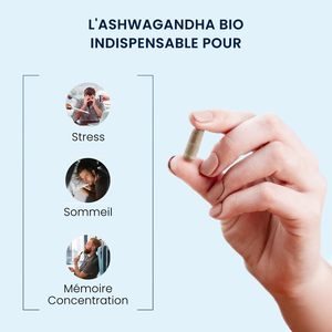 OEM Ashwagandha BIO KSM-66 천연 식품 보충 <span class=keywords><strong>5</strong></span>% Withanolides 메모리 수면 지원 적응 식물 프랑스 60 비건 - Product Image 2