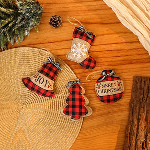 Juego de <span class=keywords><strong>4</strong></span> Adornos Navideños Pequeños de Lino a Cuadros, Adornos Personalizados para Árbol de Navidad, Venta al Por Mayor - Product Image 2