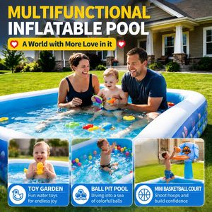Piscina Familiar Inflable Multifuncional con Aro de Baloncesto y Diseño Oceánico para Diversión de Verano en el Patio Trasero - Product Image 3
