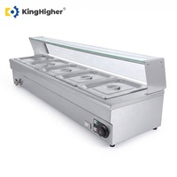 Vitrine chauffante électrique professionnelle pour aliments, 5 bacs, en acier inoxydable, à poser sur comptoir, équipement de restaurant