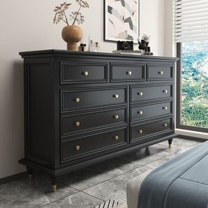 American Style Solid Wood <b>Chest</b> Of Drawers 5 9 Drawers Black Bedroom <b>Storage</b> Modern Light Luxury Living Room Furniture - Product Image 2