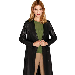 Cappotto in <span class=keywords><strong>pelle</strong></span> da <span class=keywords><strong>donna</strong></span> a corpo lungo con <span class=keywords><strong>pelle</strong></span> d'agnello <span class=keywords><strong>nero</strong></span> Full Body in <span class=keywords><strong>Trench</strong></span> - Product Image 4