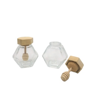 Vente directe d'usine bouteille de miel de qualité <span class=keywords><strong>alimentaire</strong></span> <span class=keywords><strong>vide</strong></span> verre hexagone pot de confiture avec louche - Product Image 5