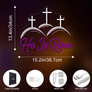 Enseigne néon « Il est ressuscité », Décoration murale LED néon en forme de croix, pour la décoration murale, église, maison, lumière inspirante de foi, enseignes néon de Pâques - Product Image 5
