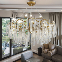 Luxe Moderne Plafond Suspendu Grande Branche En Laiton Lustre Verre Cristal Goutte D'eau Lumière En Gros Au Détail Maison Hôtel
