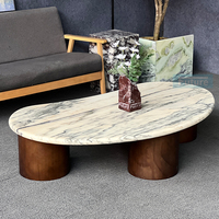 Design moderne de luxe en marbre naturel Calactta Viloa gris rose avec pied en bois Table basse d'appoint pour le salon
