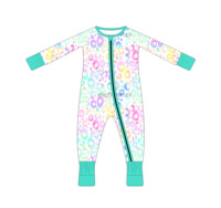Pakaian Anak Bayi Romper Lengan Panjang Beritsleting Motif Kotak-kotak Patchwork Print Baju Tidur Bayi Baru Lahir Jumpsuit Piyama Tanpa Kaki