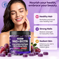 Complément alimentaire en gommes OEM 6 en 1 NAD+ Resvératrol Berbérine Biotine, gommes NAD Resvératrol Collagène Zinc Vitamine K2 D3 pour la peau
