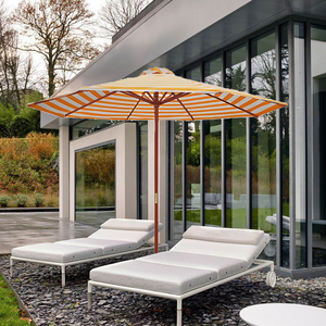 Paraguas de playa de madera a rayas blancas, sombrilla de madera sólida para jardín, venta al por mayor - Product Image 4