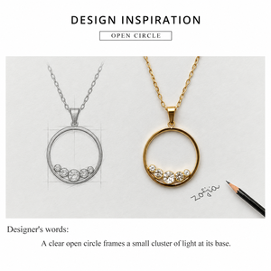 Collier Cercle Ouvert en Acier Inoxydable avec Zircon Cubique, Pendentif Anneau Plaqué Or 14K sous Vide, Bijou - Product Image 4