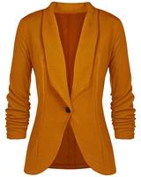 Blazer de bureau pour femmes, style costume d'affaires, manches longues, automne-printemps, taille cintrée, veste courte, col rabattu, bouton pour femmes