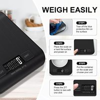 Balance de cuisine numérique noire rechargeable par USB pour la cuisson, balance à café en acier inoxydable, affichage LCD, balance alimentaire électronique pour la pâtisserie