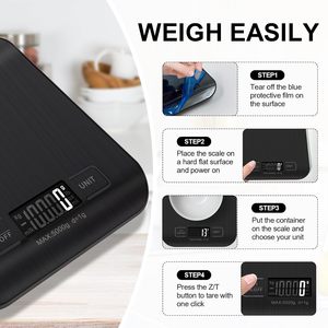 Balance de cuisine numérique noire rechargeable par USB pour la cuisson, balance à <span class=keywords><strong>café</strong></span> en acier inoxydable, affichage LCD, balance alimentaire électronique pour la pâtisserie - Product Image 3