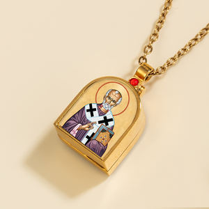 GIVELUCK 스테인리스 스틸 성 니콜라 비잔틴 아이콘 펜던트 세 개의 금색 가방 앵커 심볼 18K 금 도금 맞춤형 정교회 - Product Image 6