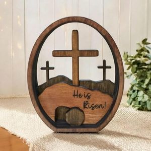 Decorazioni da Tavolo PAFU in Legno con Scena della Resurrezione Cristiana di Pasqua, Tomba Risorto - Product Image 1