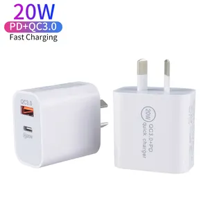 AU Plug OEM Logo Wholesale USB C Fast Charging PD 20W Cell Phone Charger For Mobile Phone Type C Dual Port Travel Charger