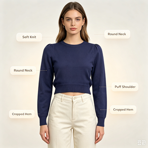 Pull-over décontracté à manches longues en maille fine bleu marine de haute qualité Janis Undefined Custom, OEM & ODM, pour l'automne - Product Image 3