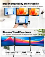 Écran portable pour ordinateur portable 18,5 pouces, extension d'écran quadruple, entièrement en aluminium, QHD 2560*1440 HDR IPS USB-C, compatible avec les ordinateurs portables de 11 à 18 pouces
