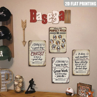 Letrero Metálico Plano Inspirador de Béisbol con Versículo Bíblico, Decoración de Pared con Guía de Lanzamiento, Impresión 2D para Sala de Deportes, Garaje, Cueva del Hombre