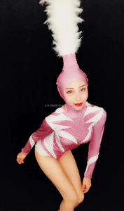 Женская открывающаяся песня gogo Сексуальная накладка на голову из горного хрусталя с высокой вилкой стрейчевый короткий сценический костюм - Product Image 4