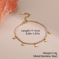 Ensemble collier et bracelet Novirassine en acier inoxydable plaqué or 18 carats avec strass, chaîne triple rangée en étoile, bijoux élégants pour femmes
