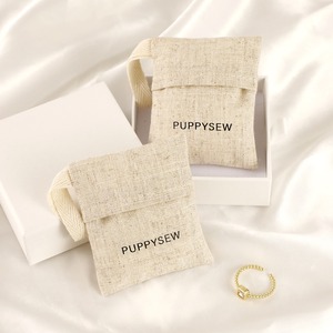 Custom logo Beige Linen Cotton Drawstring Bags Eco Friendly Small Necklace Earring Gift Jewelry Cotton Pouch Bag Packaging - Product Image 1