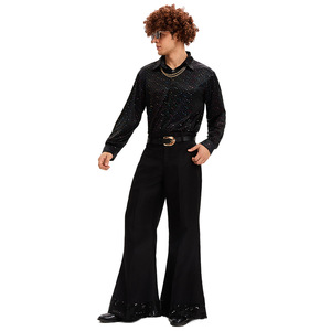 Costume de scène rétro disco pour homme Yi Xiaoyi, style années 1970, ensemble pantalon évasé et chemise à paillettes noires pour adulte - Product Image 4
