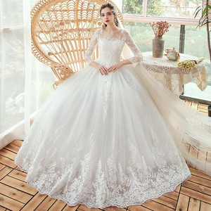 2022 new bride Sen line one-shoulder long-sleeved super fairy dream dress light princess gauze skirt spring and winter