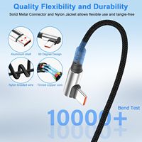 Kabel pengisi daya USB Tipe C pendek, kabel USB a ke C 6A 6A kabel pengisi daya Cepat 90 derajat kabel pengisi daya untuk ponsel Mobil Tablet