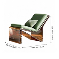 Fauteuil lounge en acrylique moderne, chaise d'appoint de loisirs, cadre transparent ambré, coussin en lin, forme en L, écologique, pour hall d'hôtel