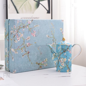 Wholesale Apricot Blossom Coffee Pot with <b>Infuser</b> Blue Cherry Blossom Design for Afternoon <b>Tea</b> - Product Image 5