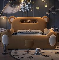 Lit rembourré confortable pour enfants sur le thème des dessins animés avec escalier coulissant et barrière de sécurité - Ensemble de meubles pour chambre d'enfant, d'école et d'hôtel