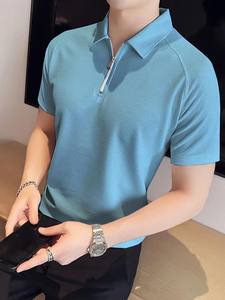 เสื้อยืดแขนครึ่งแขนผ้าโพลีเอสเตอร์สำหรับผู้ชายมีซิปคอโปโล - Product Image 3