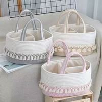 Organisateur de couches pour bébés tissé à la main avec glands panier de rangement pour pépinière support portable sac fourre-tout sac à couches pour maman