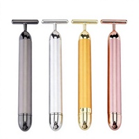 Baguette de massage beauté portable étanche à tête en T, à vibration, avec tige en or 24K, technologie ultrasonique pour lifting facial et soin des yeux